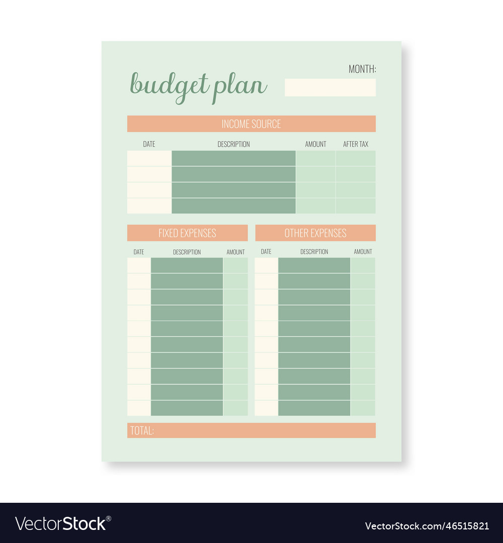 Monthly budget planner Royalty Free Vector Image