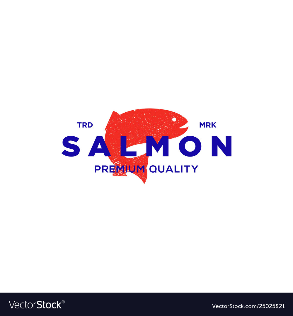 Salmon fish logo seafood label badge Royalty Free Vector