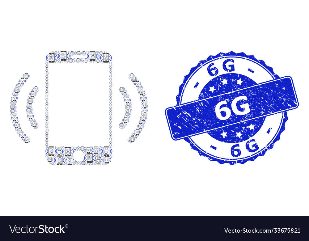 Scratched 6g round stamp and recursion cellphone vector image Scratched 6g round stamp and recursion cellphone