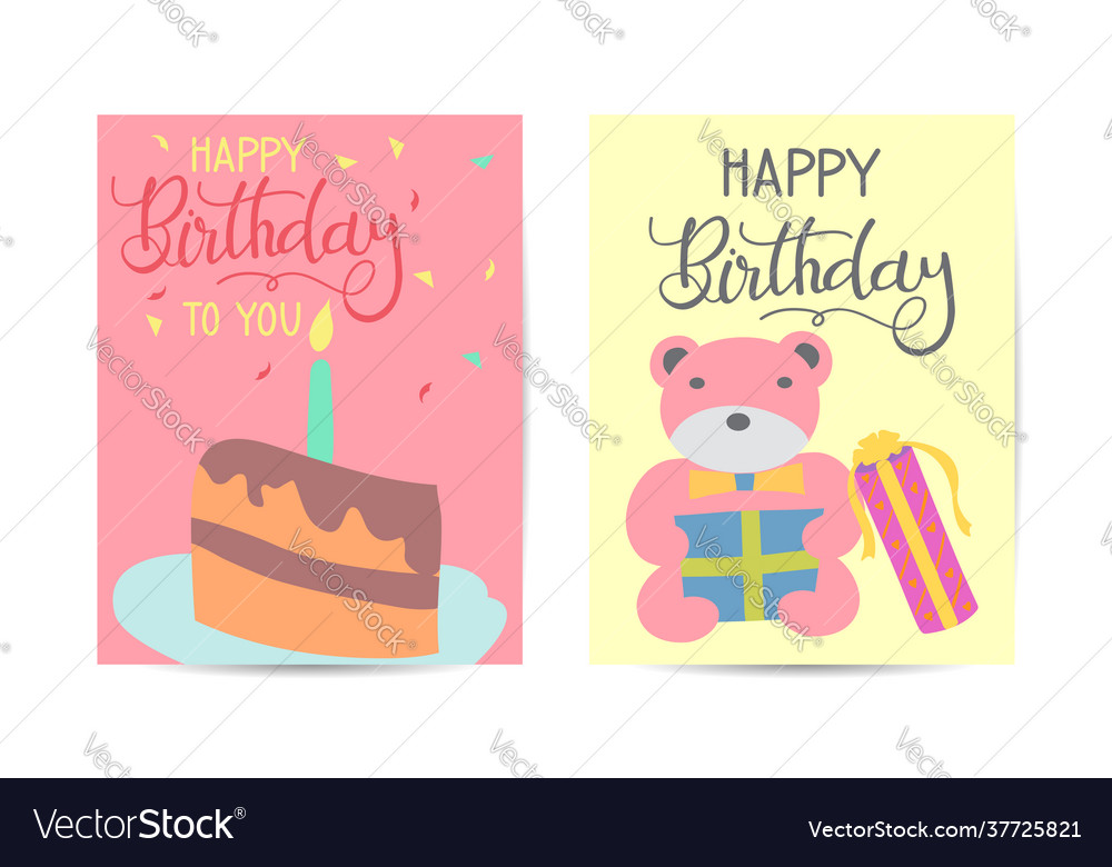 Set cute creative birthday card templates hand