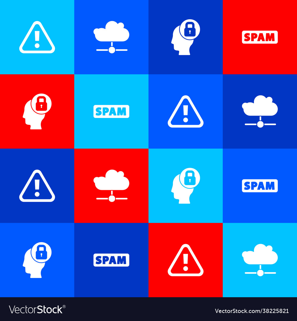 Set exclamation mark in triangle network cloud vector image Set exclamation mark in triangle network cloud