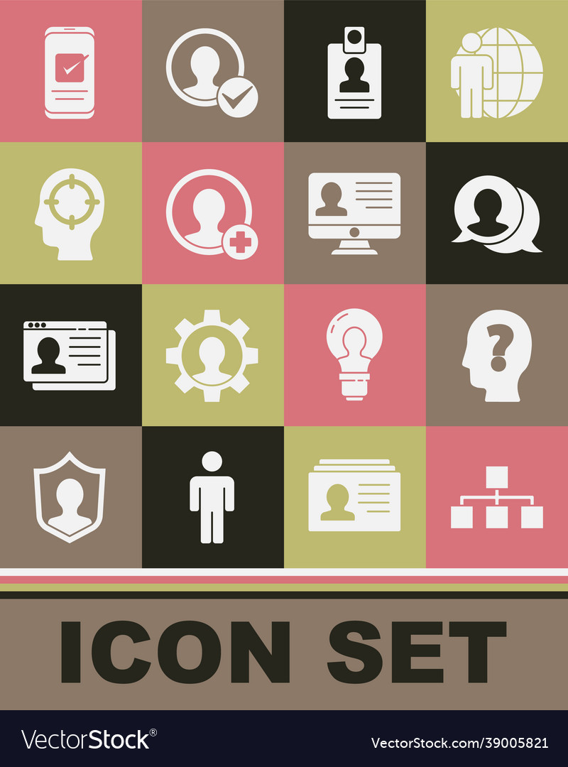 Set hierarchy organogram chart head with question vector image Set hierarchy organogram chart head with question