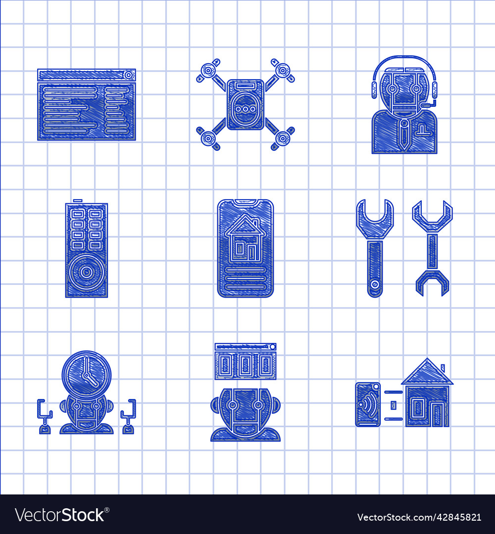 Set smart home robot spanner and digital time Vector Image Set smart home robot spanner and digital time
