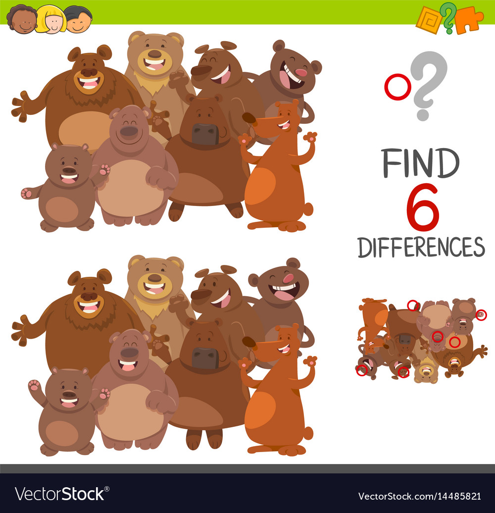 Spot differences game with bears Royalty Free Vector Image