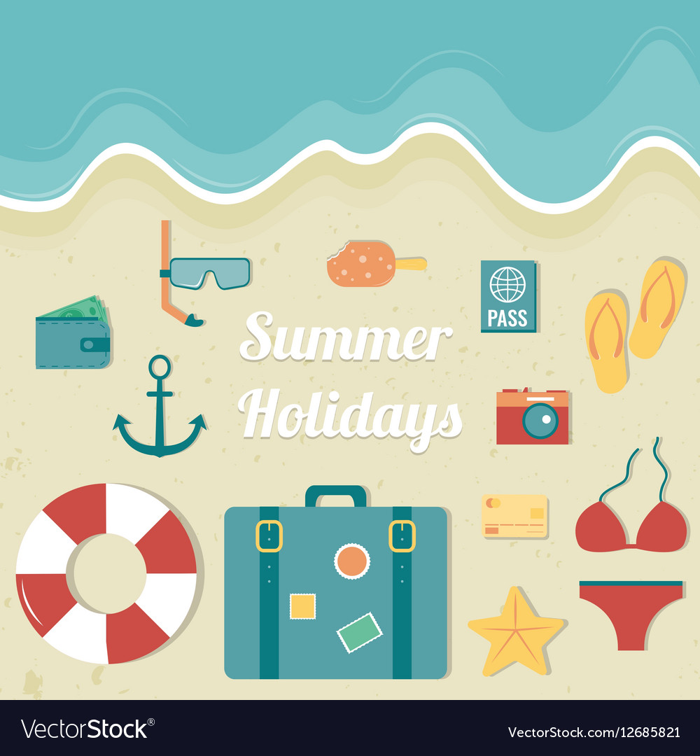 Summer composition with flat design icons Vector Image