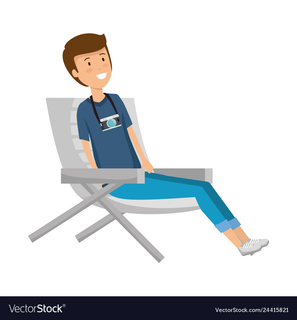 Tourist man sitting in chair character Royalty Free Vector