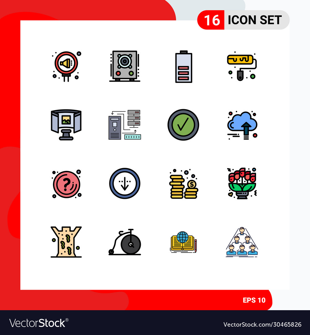 16 universal flat color filled lines set for web