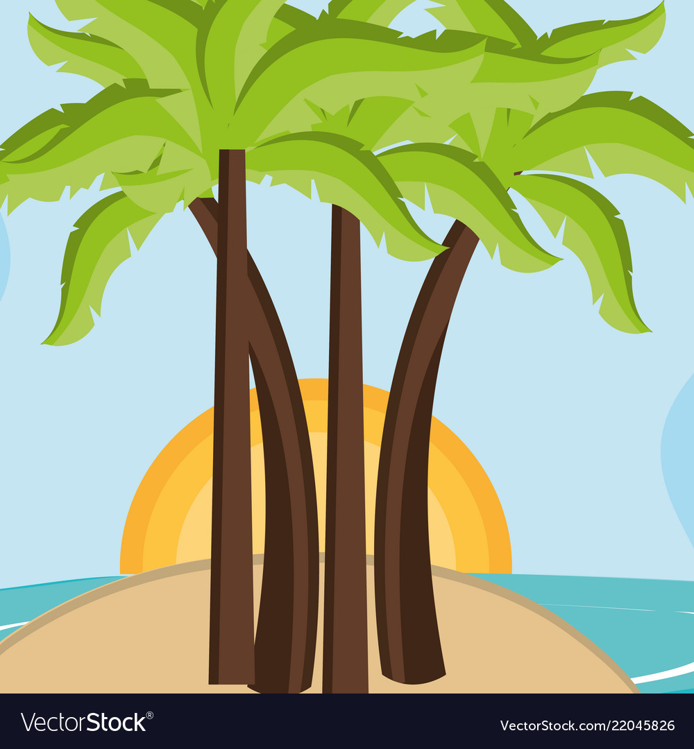 Beach landscape with trees palms scene