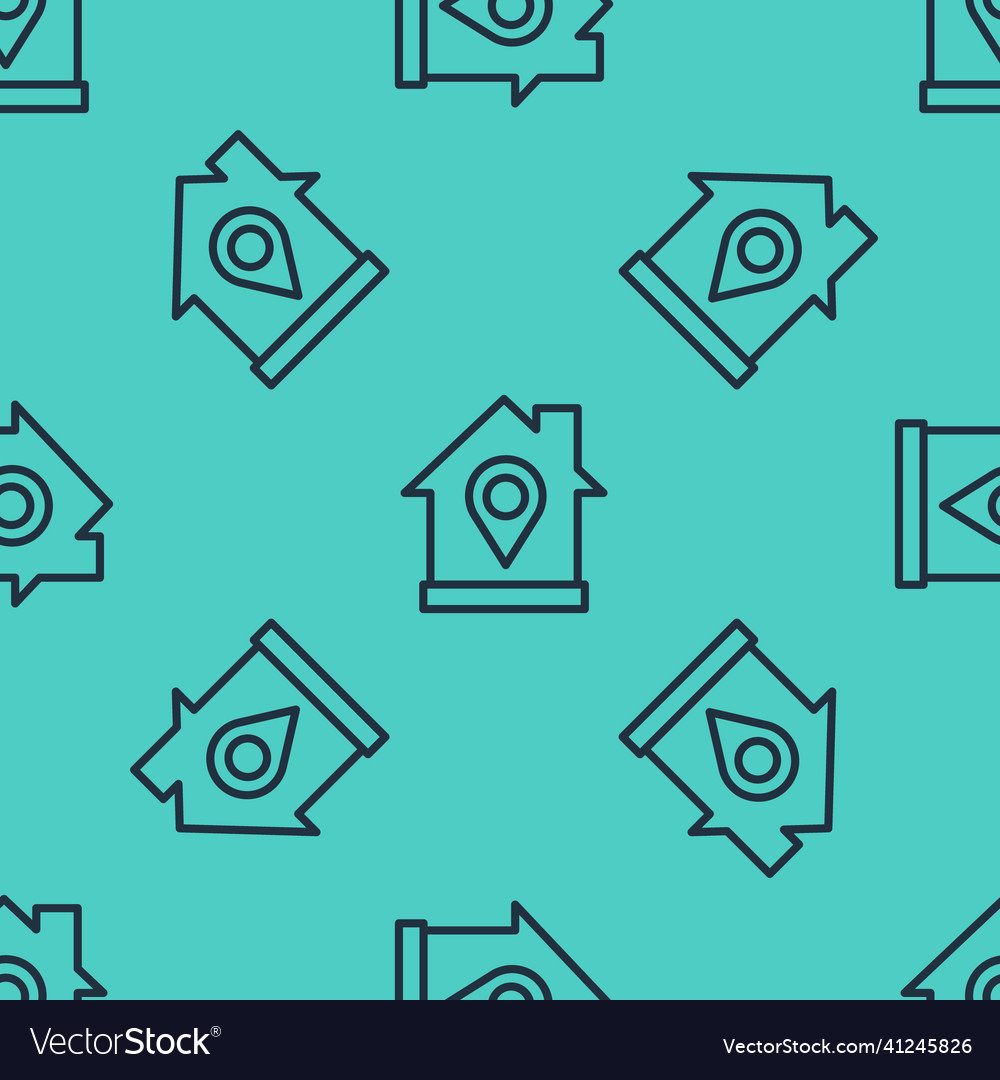 Black line map pointer with house icon isolated