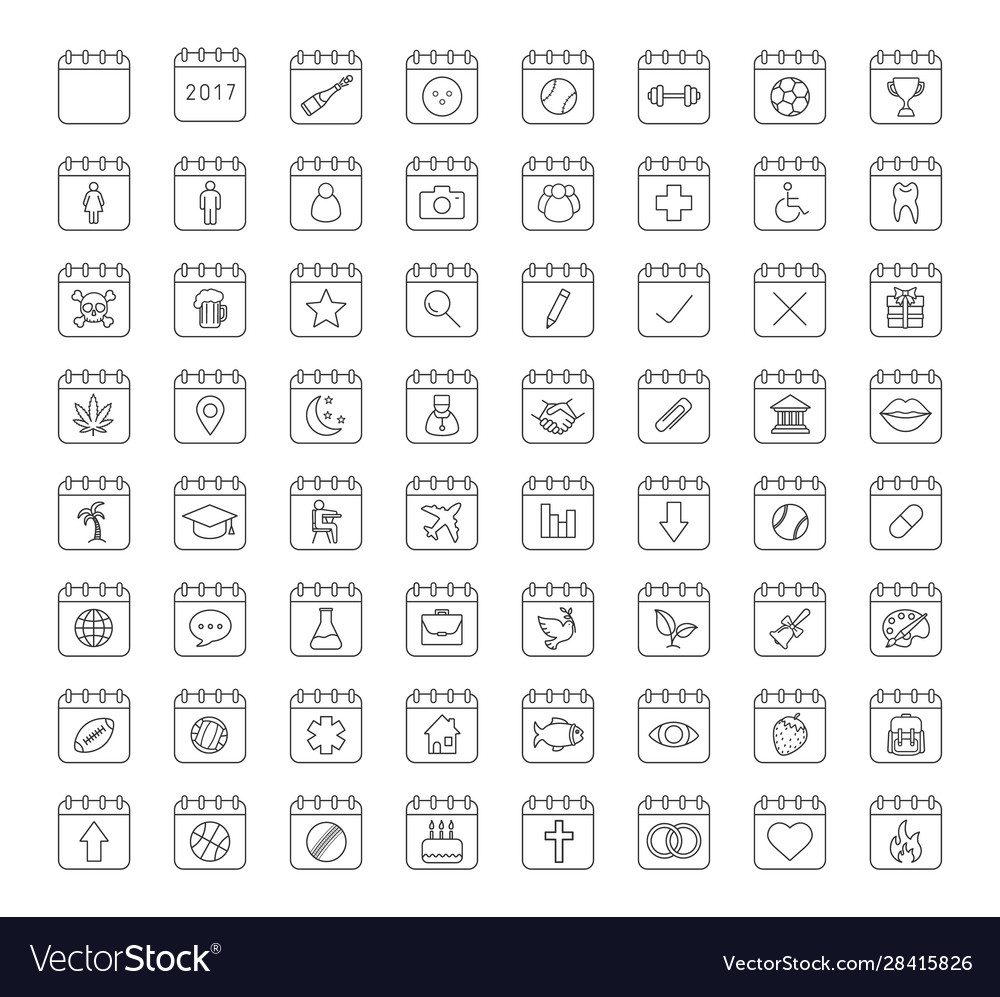 Calendars linear icons set vector image Calendars linear icons set