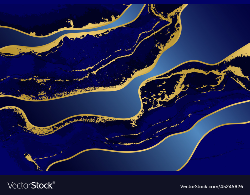 Dark blue waves and swirls with golden layers Vector Image