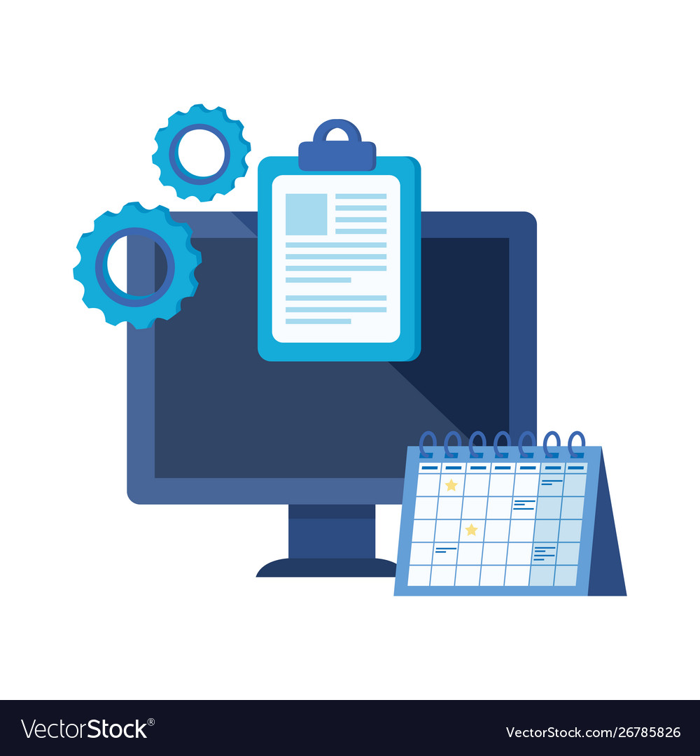 Desktop computer with checklist isolated