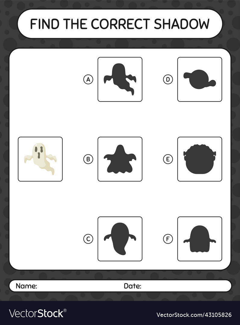 Find the correct shadows game with ghost vector image Find the correct shadows game with ghost