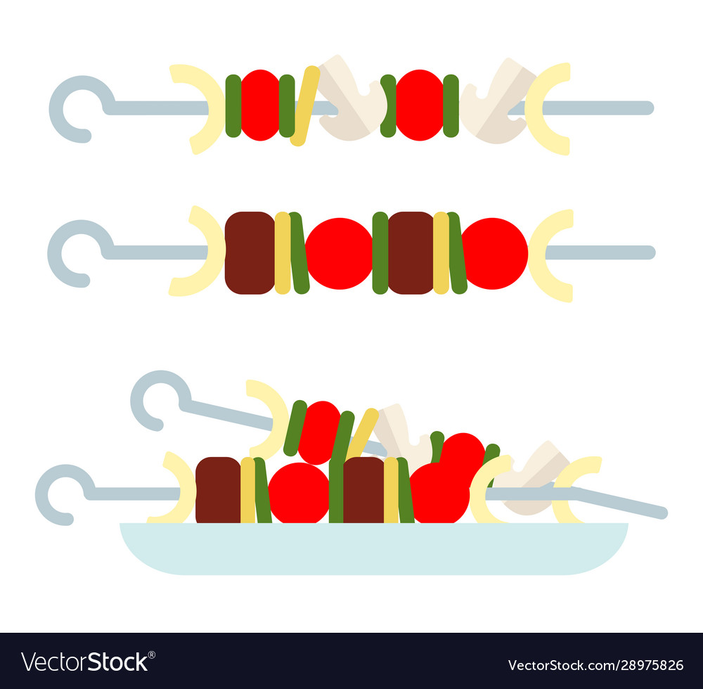 Kebab meat and vegetables icon flat isolated