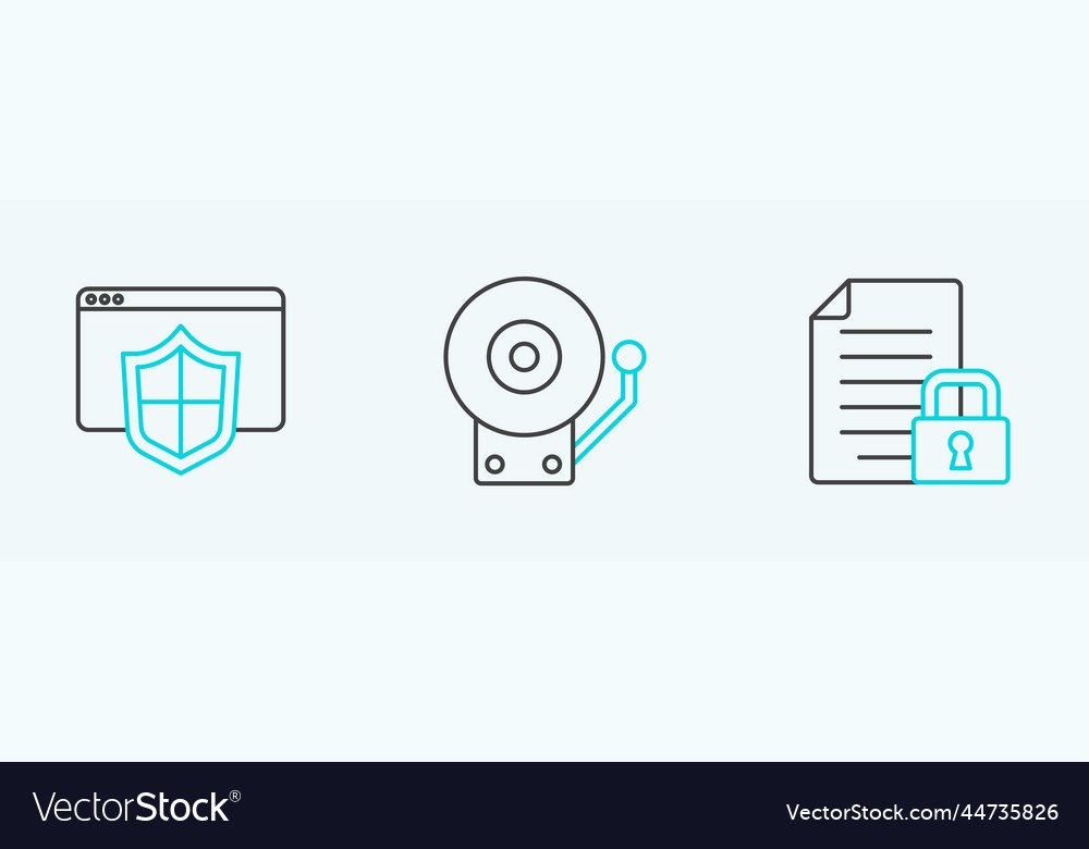 Set line document and lock browser with shield vector image Set line document and lock browser with shield