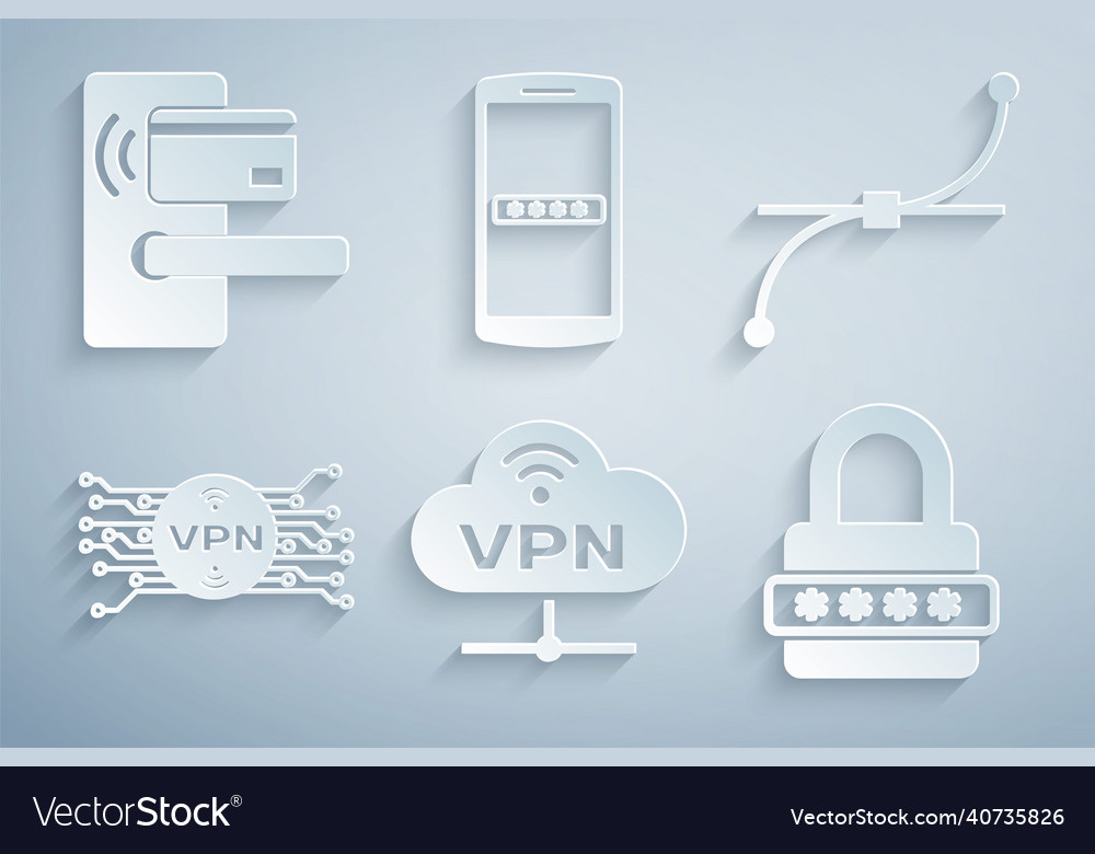 Set vpn network cloud connection bezier curve vector image Set vpn network cloud connection bezier curve
