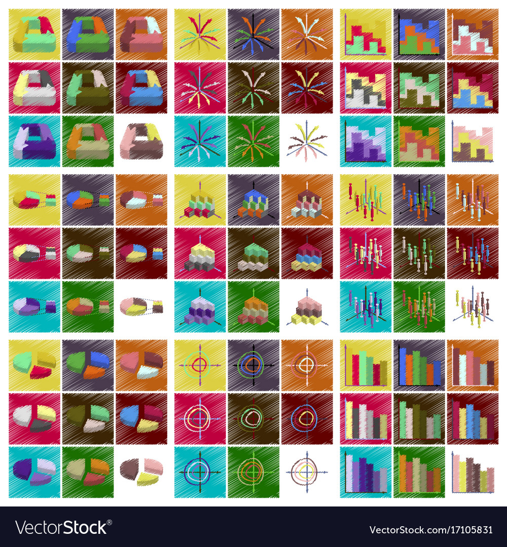 Assembly flat shading style icons economic graphs