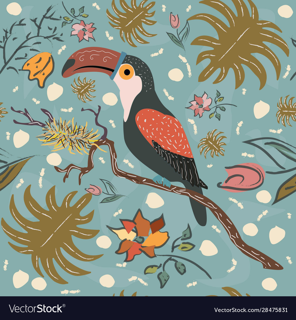 Bird toucan seamless pattern Vector Image Bird toucan seamless pattern