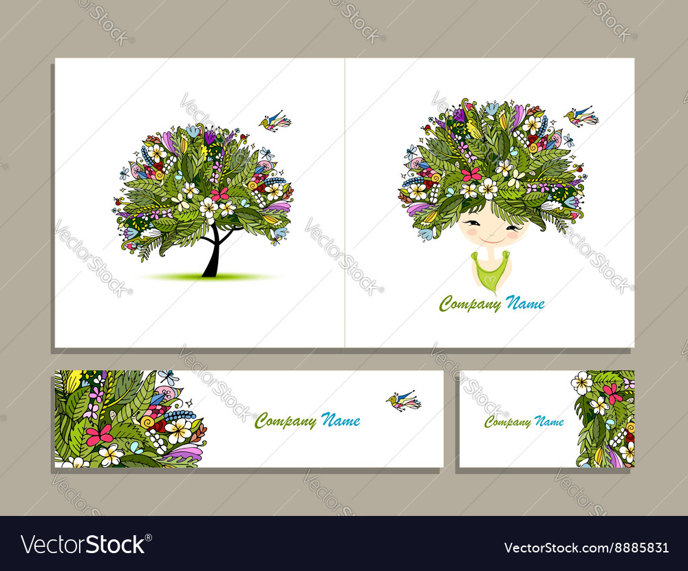 Business cards tropical girl for your design