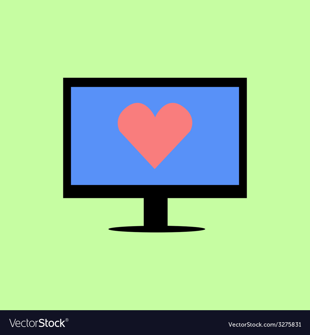 Flat style computer with red heart