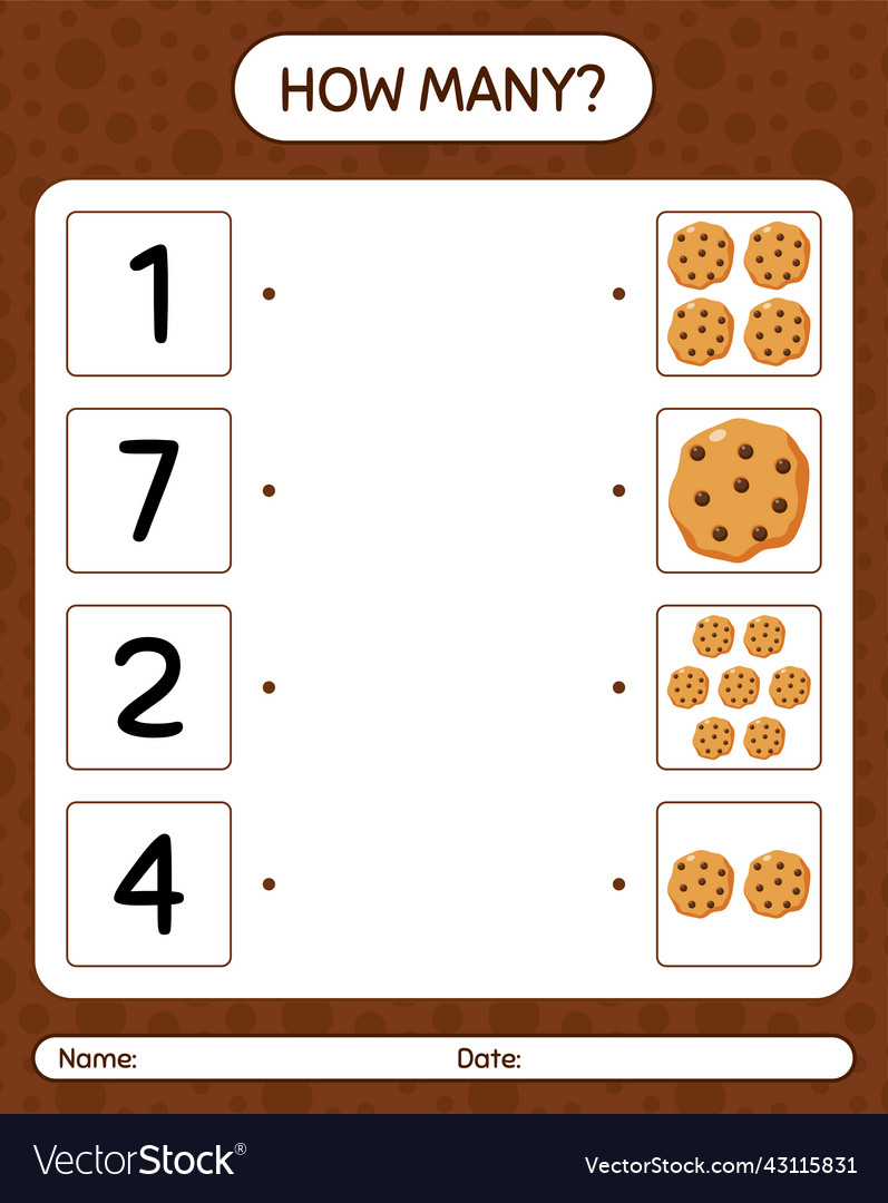 How many counting game with cookie worksheet Vector Image How many counting game with cookie worksheet