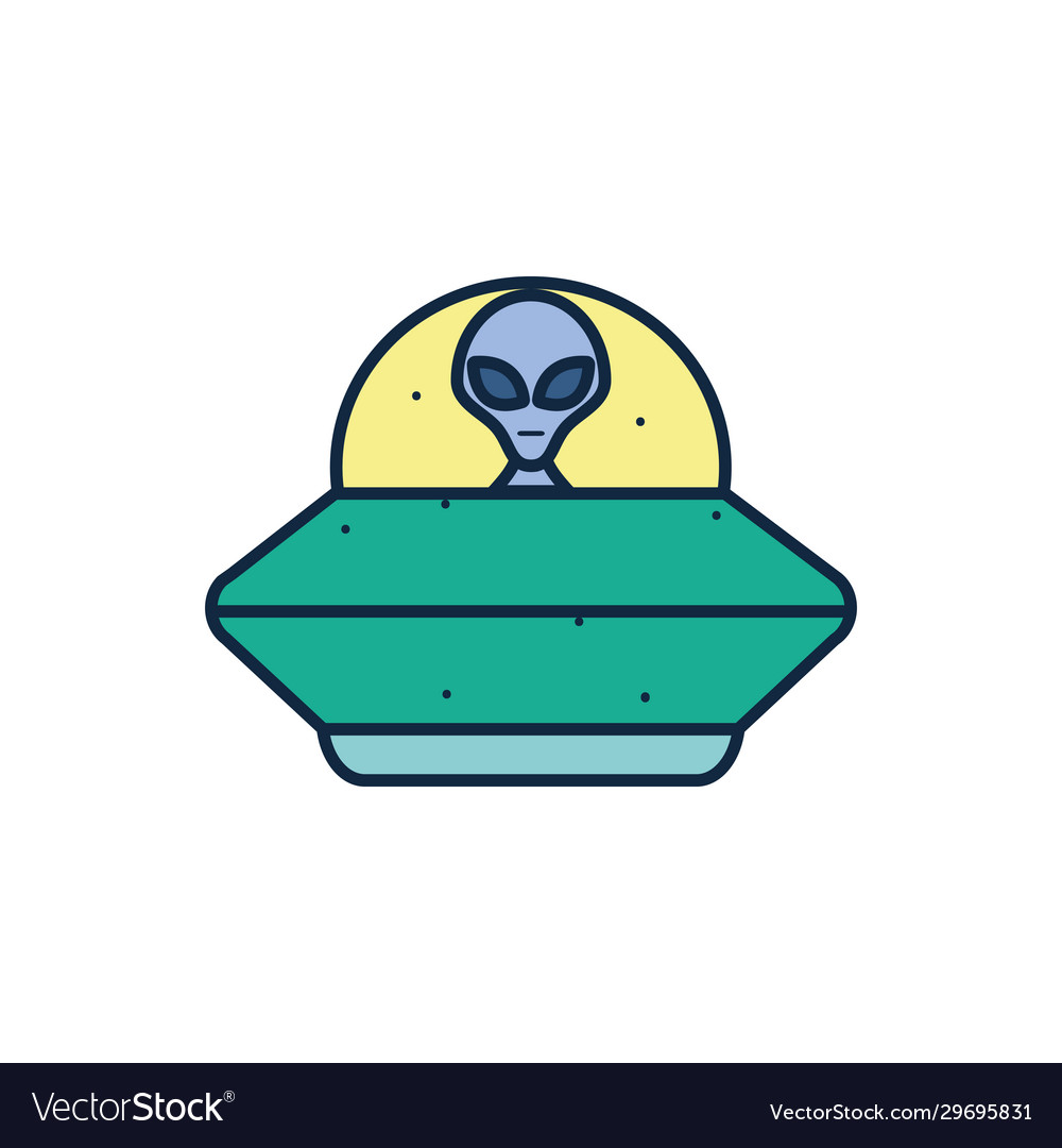 Isolated alien inside ufo line fill style icon vector image Isolated alien inside ufo line fill style icon