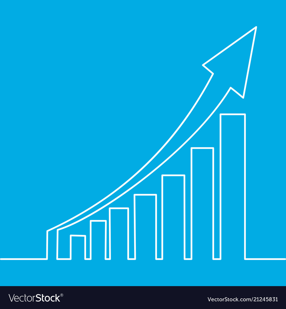 One continuous line drawing graph with arrow up vector image One continuous line drawing graph with arrow up