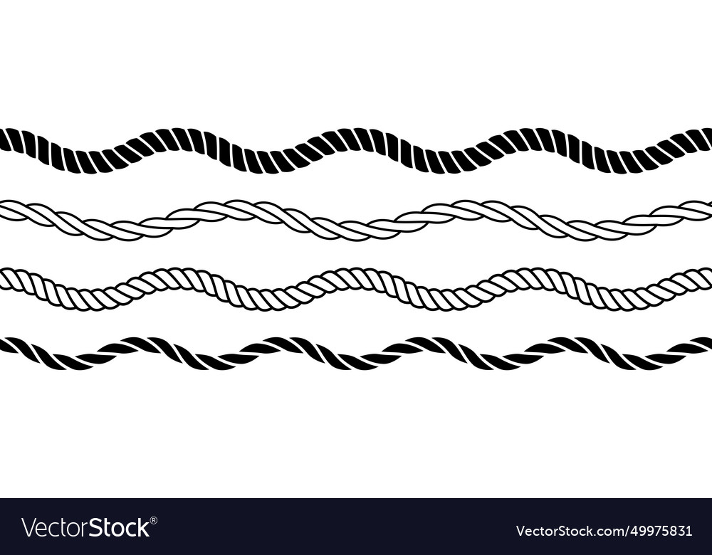 Rope wave set repeating hemp cord line collection vector image Rope wave set repeating hemp cord line collection