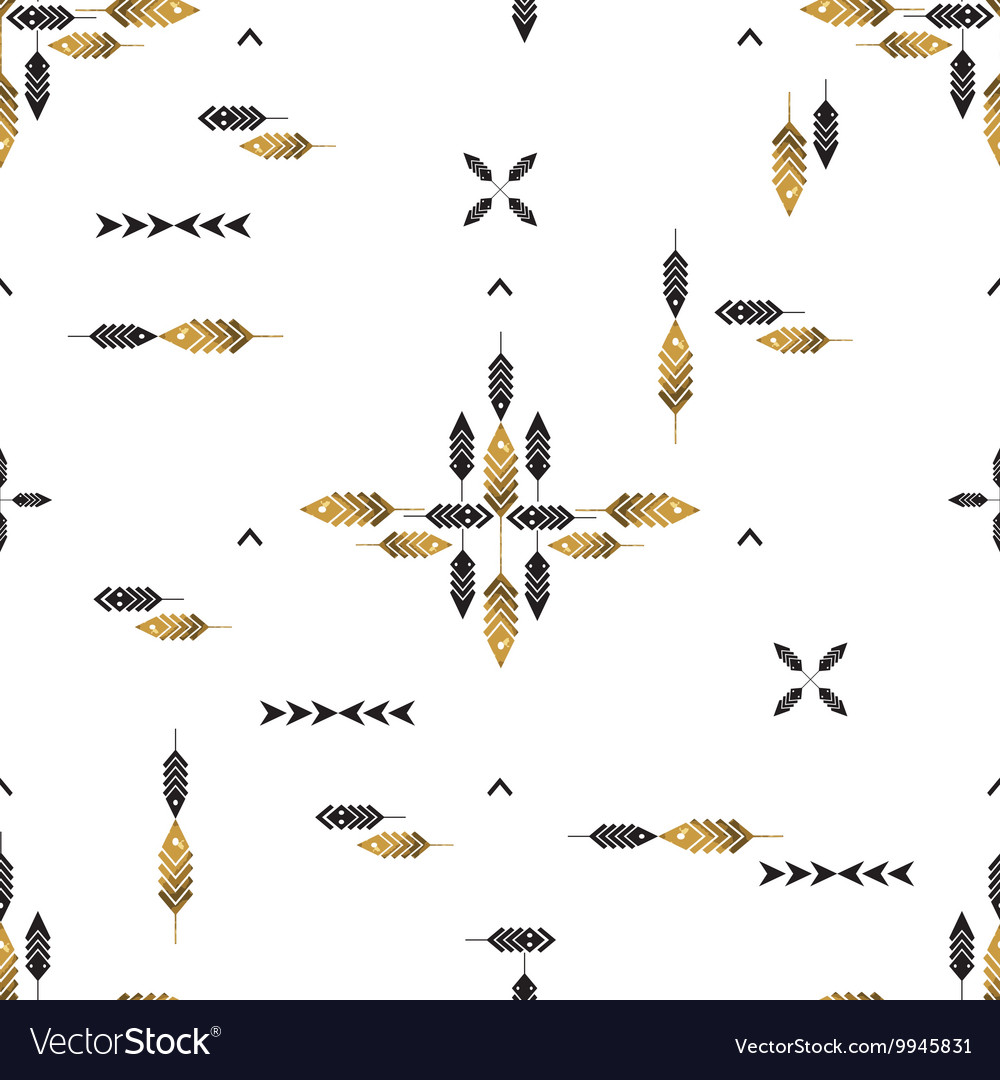 Seamless pattern with gold feathers