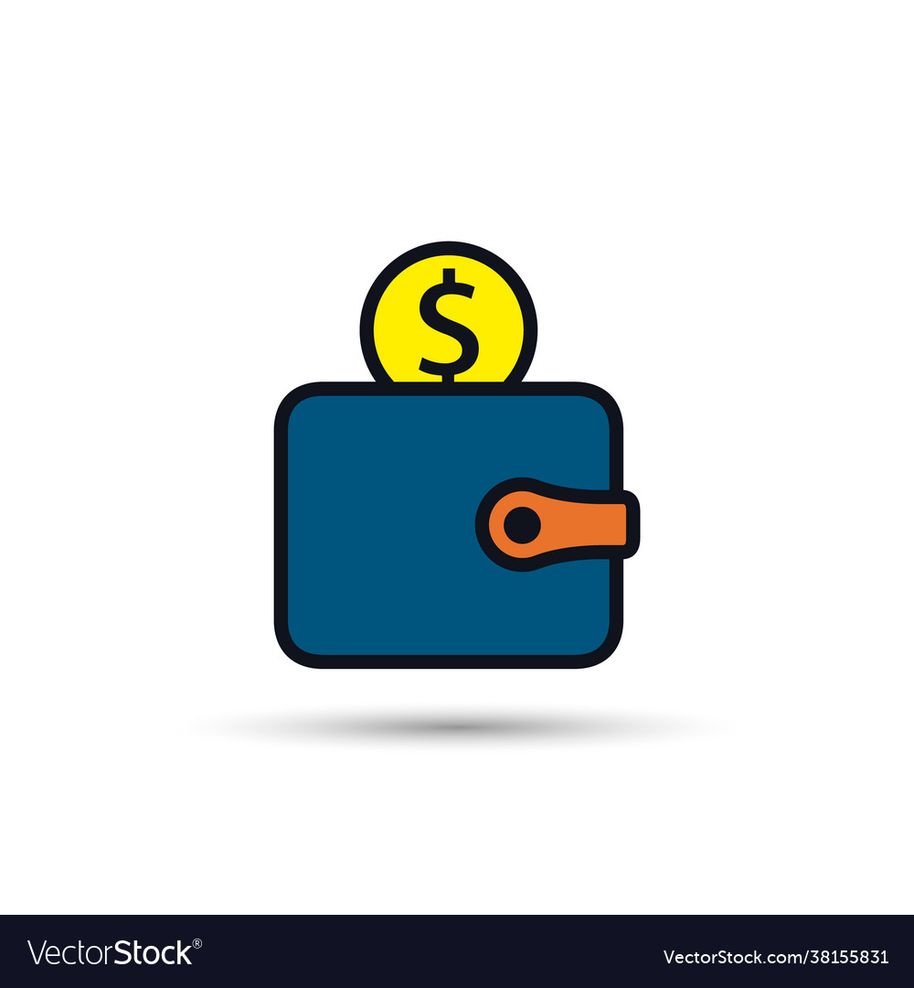 Wallet with coin color icon isolated simple