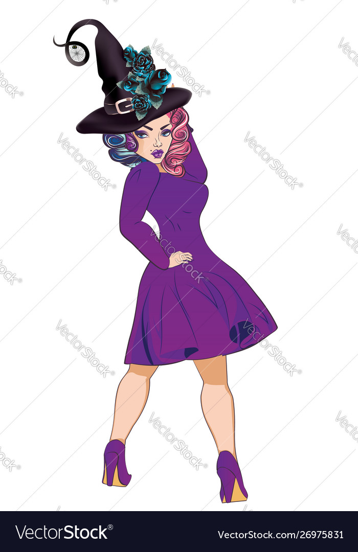 Witch girl in purple dress