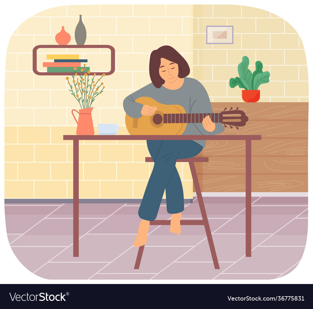 Woman spending time at home guitarist