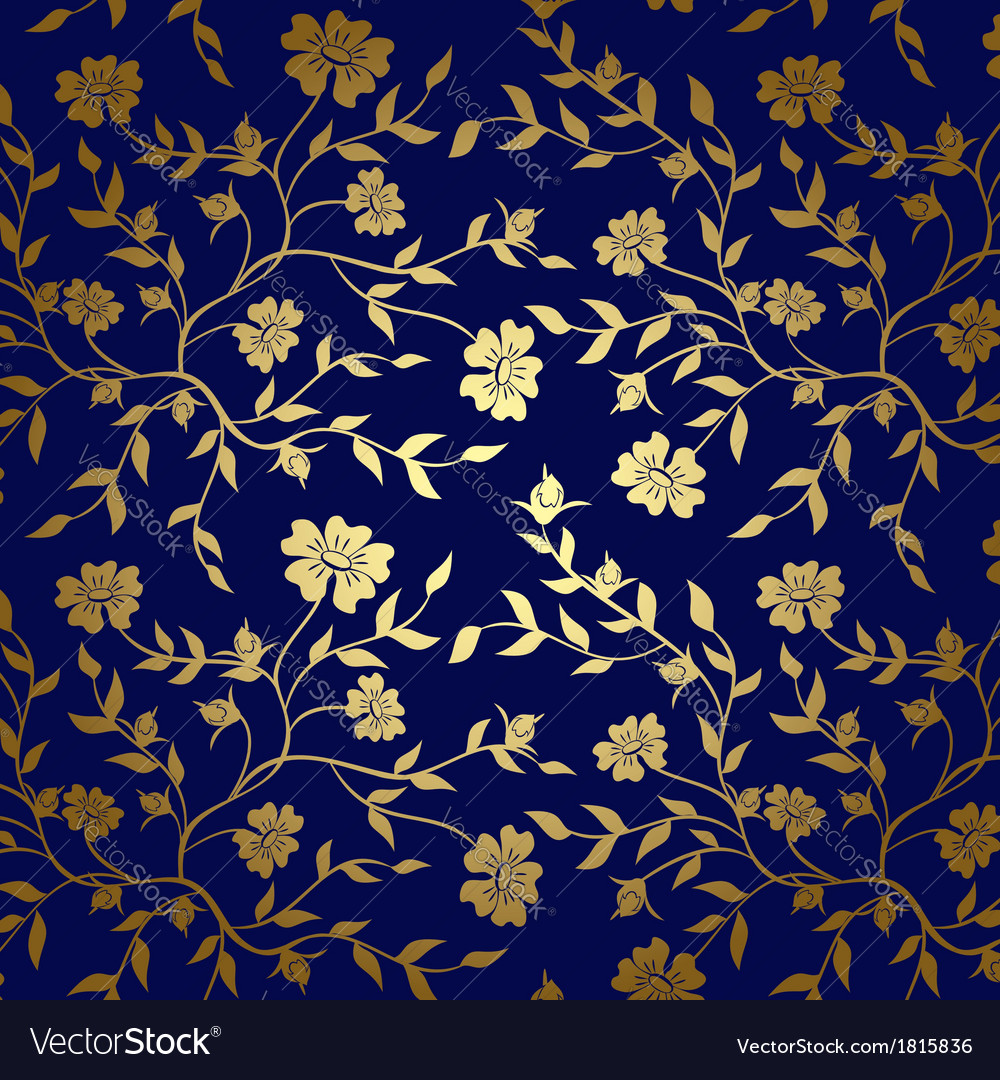 Blue and gold floral texture for background Vector Image