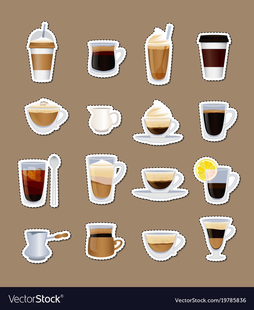 Download Coffee types stickers isolated Royalty Free Vector Image