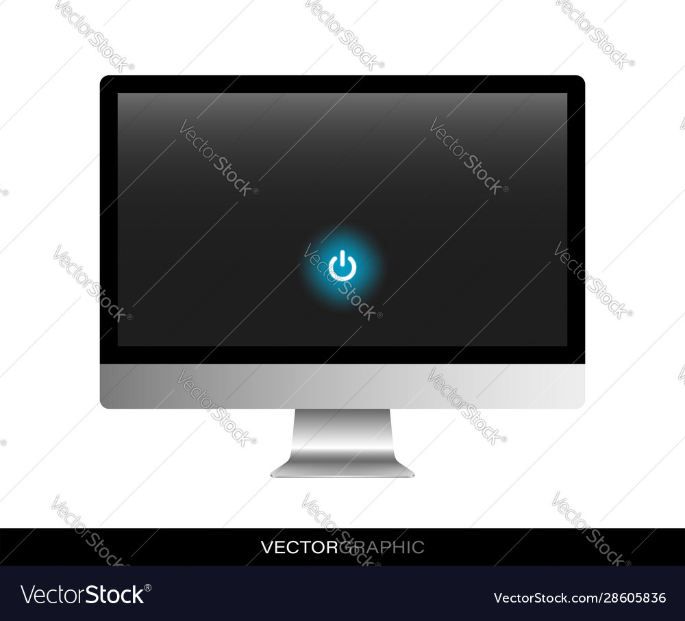 Computer monitor template button power blue vector image Computer monitor template button power blue