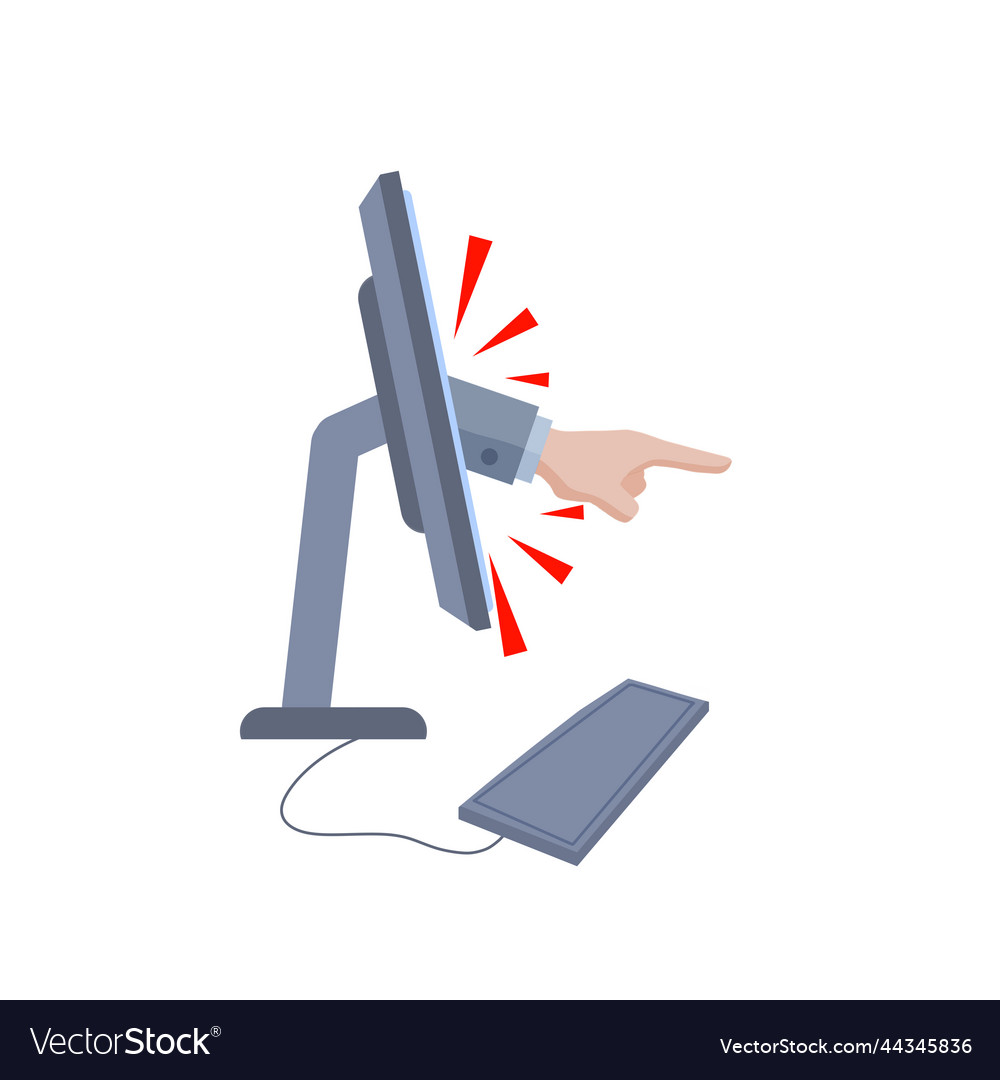 Finger points out of computer monitor vector image Finger points out of computer monitor