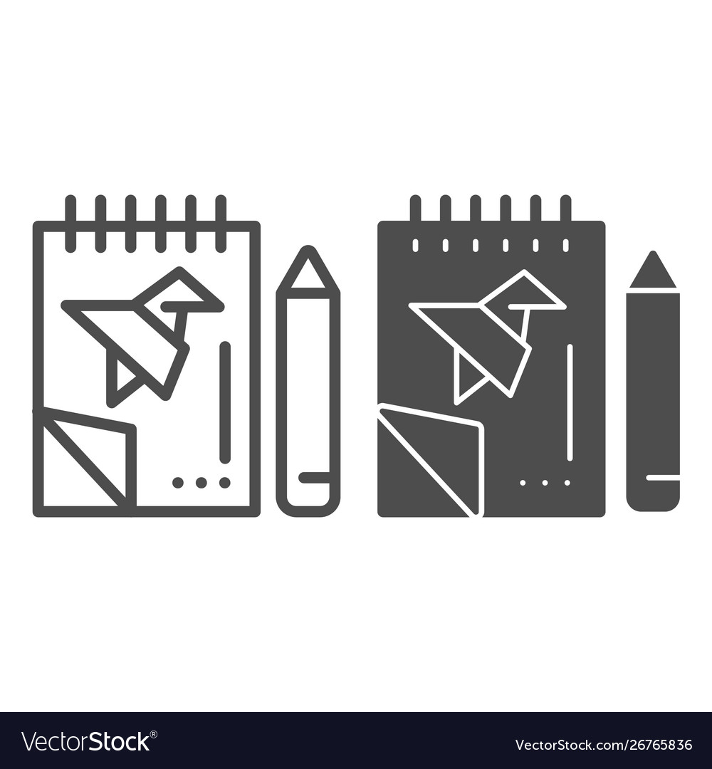 Notebook with project and pencil line glyph vector image Notebook with project and pencil line glyph