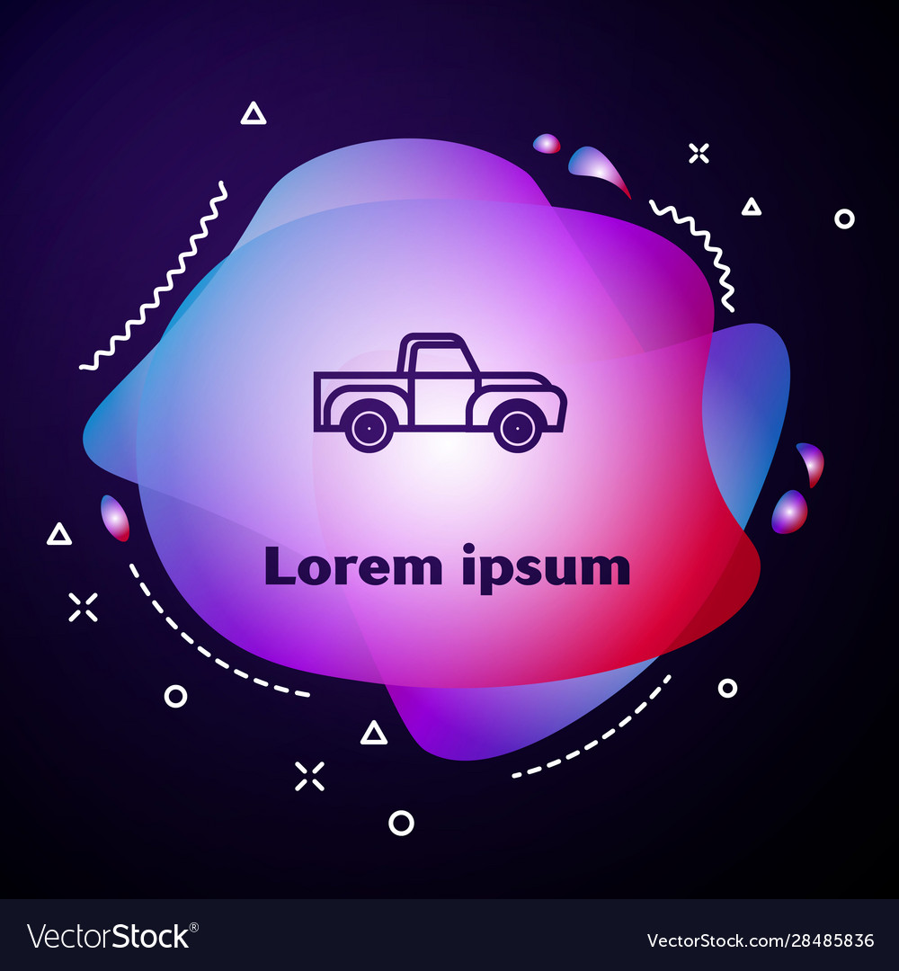 Purple line pickup truck icon isolated on dark