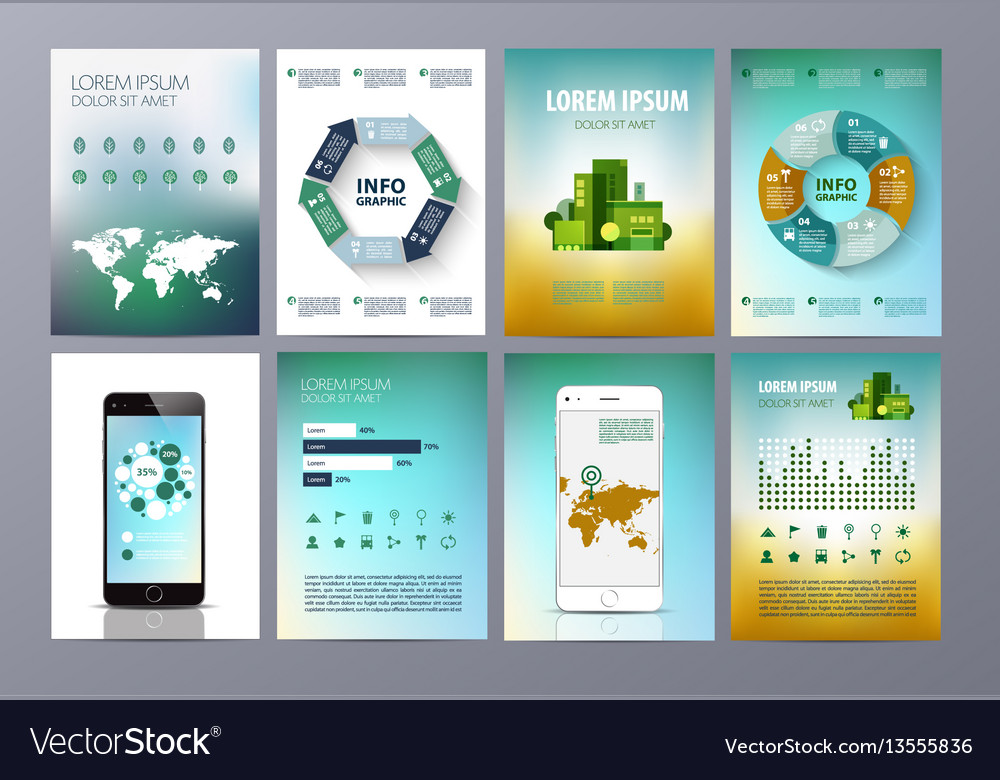 Set of eco infographic world map chat vector image Set of eco infographic world map chat