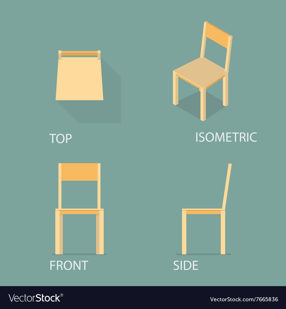 Set of wooden chair isometric drawing Royalty Free Vector