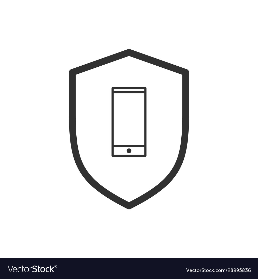 Smart phone and shield with linear icon isolated