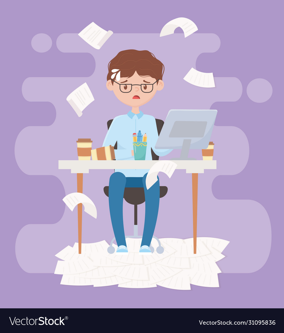 Stress at work exhausted businessman sitting