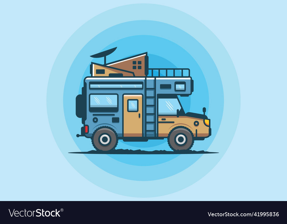 Strong big camper van camping vector image Strong big camper van camping