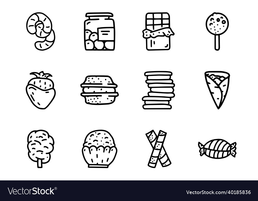 Sweets line doodle simple icon set Royalty Free Vector Image