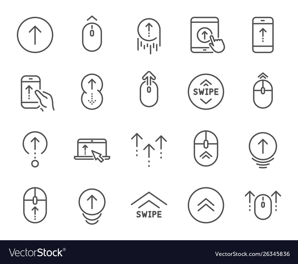 Swipe up line icons scrolling mouse landing page