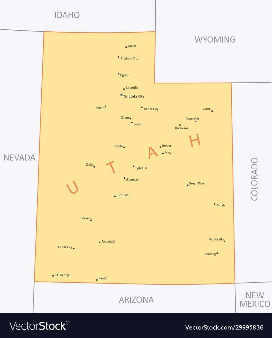 Utah state map Royalty Free Vector Image - VectorStock