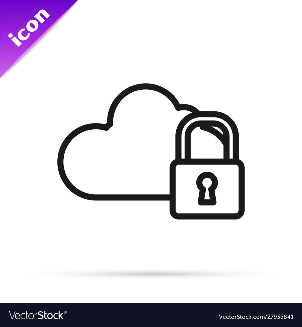 Black line cloud computing lock icon isolated vector image Black line cloud computing lock icon isolated