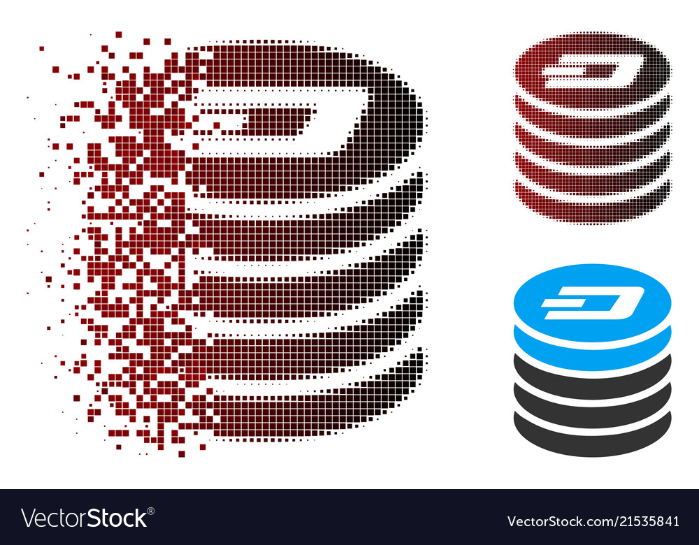 Dissolving pixel halftone dash coin stack icon