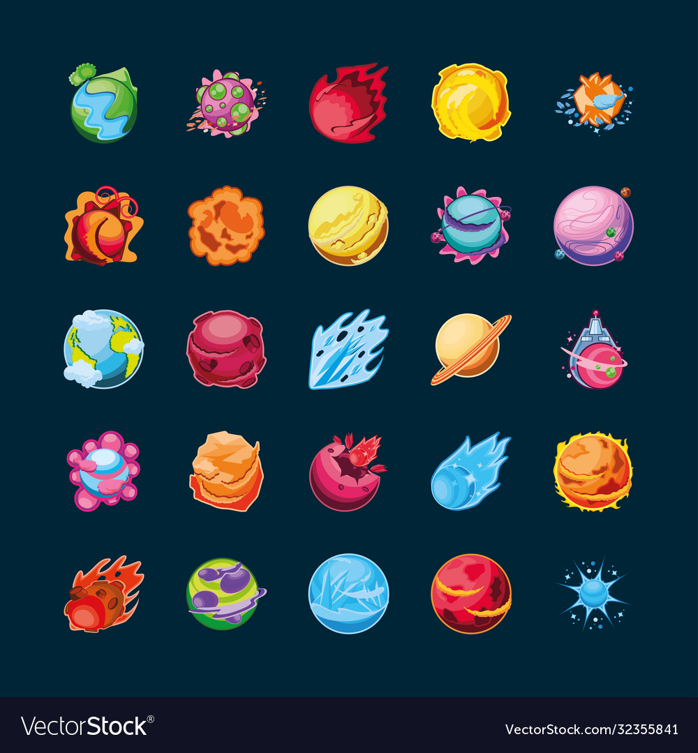 Fantastische Planeten setzen Icons