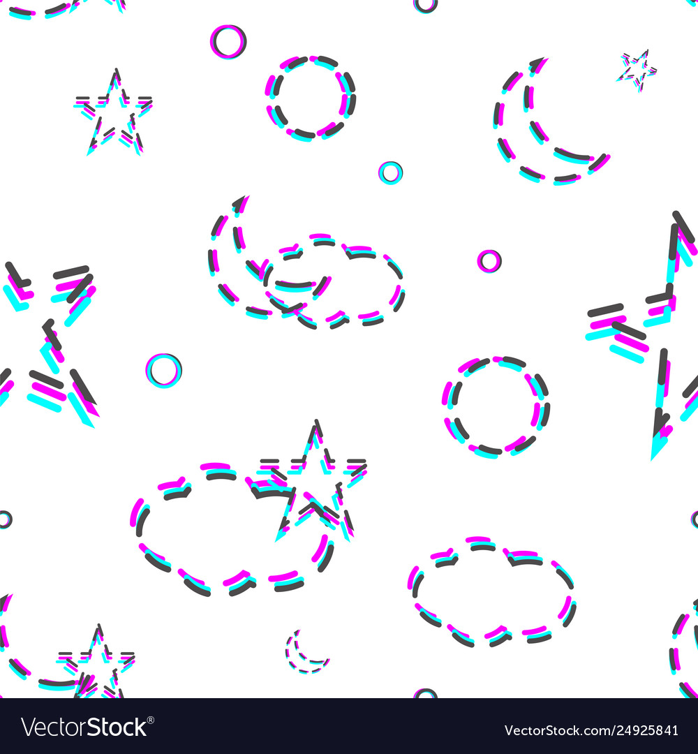 Glitch clouds dashed lines seamless pattern